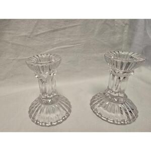 Pair of Clear Glass Candle Holders